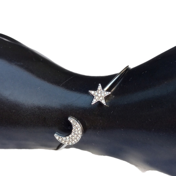 Rhinestone Silver Bangle Star Moon Celestial Bracelet Diamond open adjustable - Picture 4 of 5